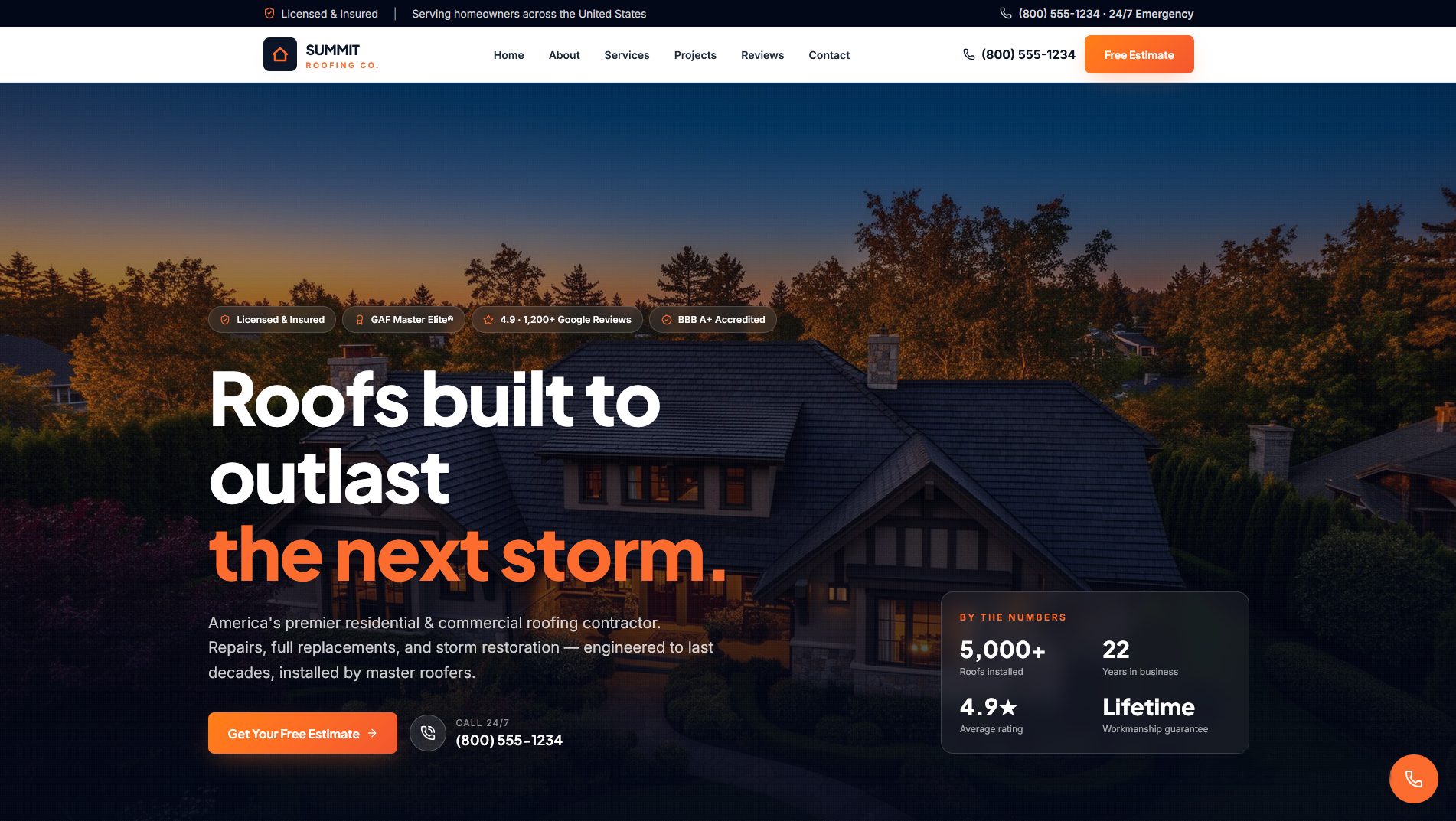 Summit Roofing premium desktop website preview