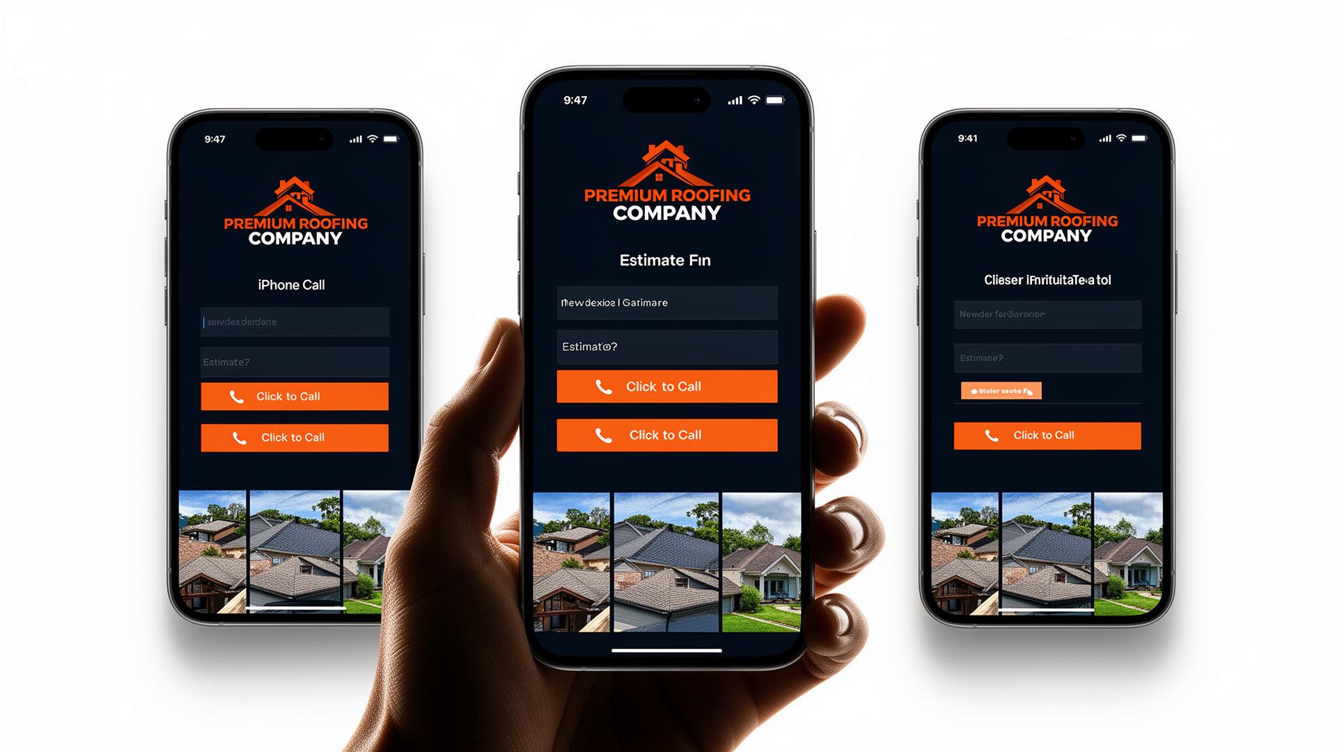 Summit Roofing mobile website preview on three iPhone devices